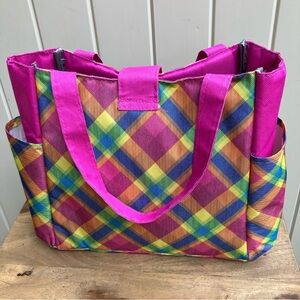 Rainbow plaid lunch tote